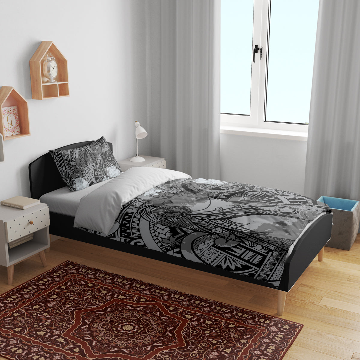 Pacific Beauty Girl Bedding Set Black Polyneisan Tribal Vintage Motif LT9 - Polynesian Pride