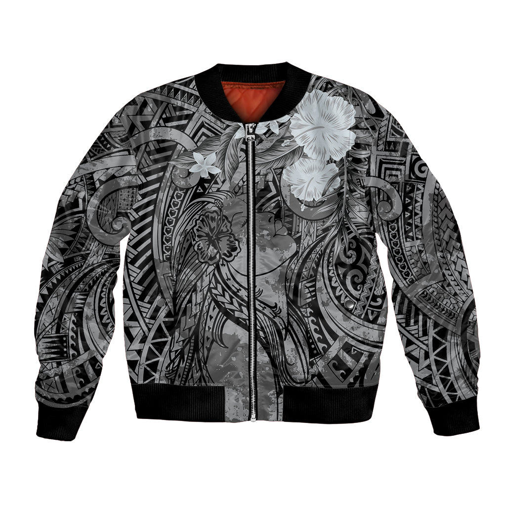 Pacific Beauty Girl Bomber Jacket Black Polyneisan Tribal Vintage Motif LT9 Unisex Black - Polynesian Pride