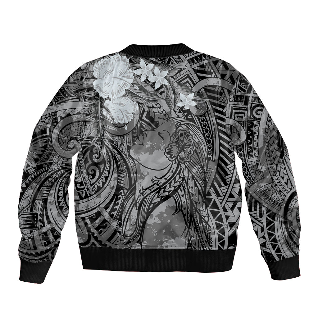 Pacific Beauty Girl Bomber Jacket Black Polyneisan Tribal Vintage Motif LT9 - Polynesian Pride
