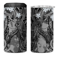 Pacific Beauty Girl 4 in 1 Can Cooler Tumbler Black Polyneisan Tribal Vintage Motif