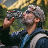 Pacific Beauty Girl 4 in 1 Can Cooler Tumbler Black Polyneisan Tribal Vintage Motif