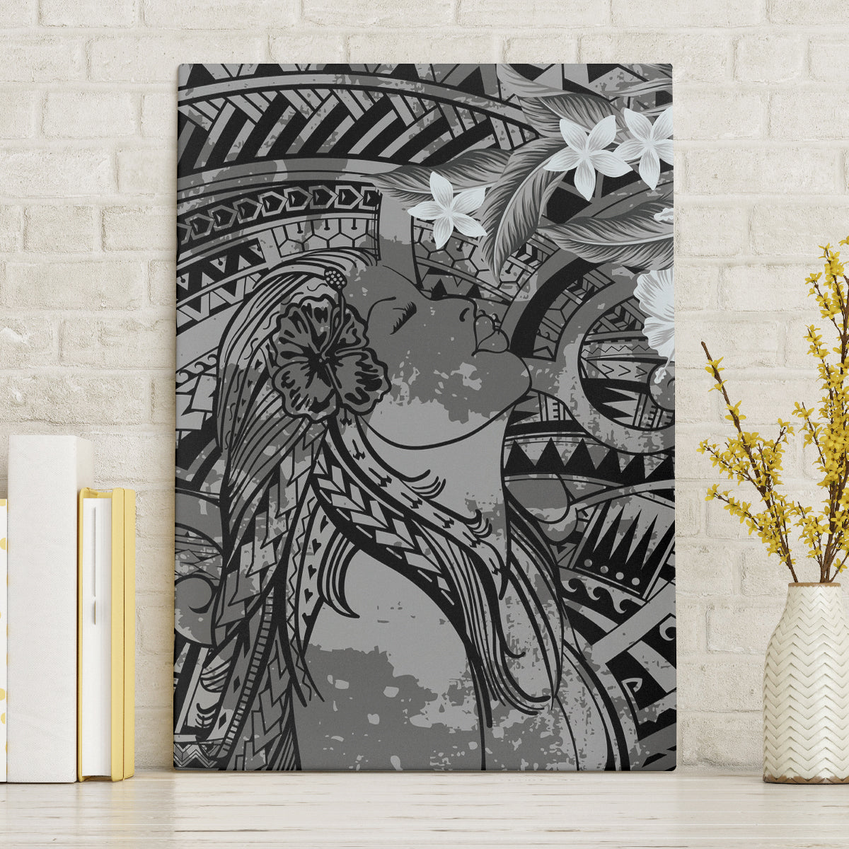 Pacific Beauty Girl Canvas Wall Art Black Polyneisan Tribal Vintage Motif LT9 Without Frame Black - Polynesian Pride