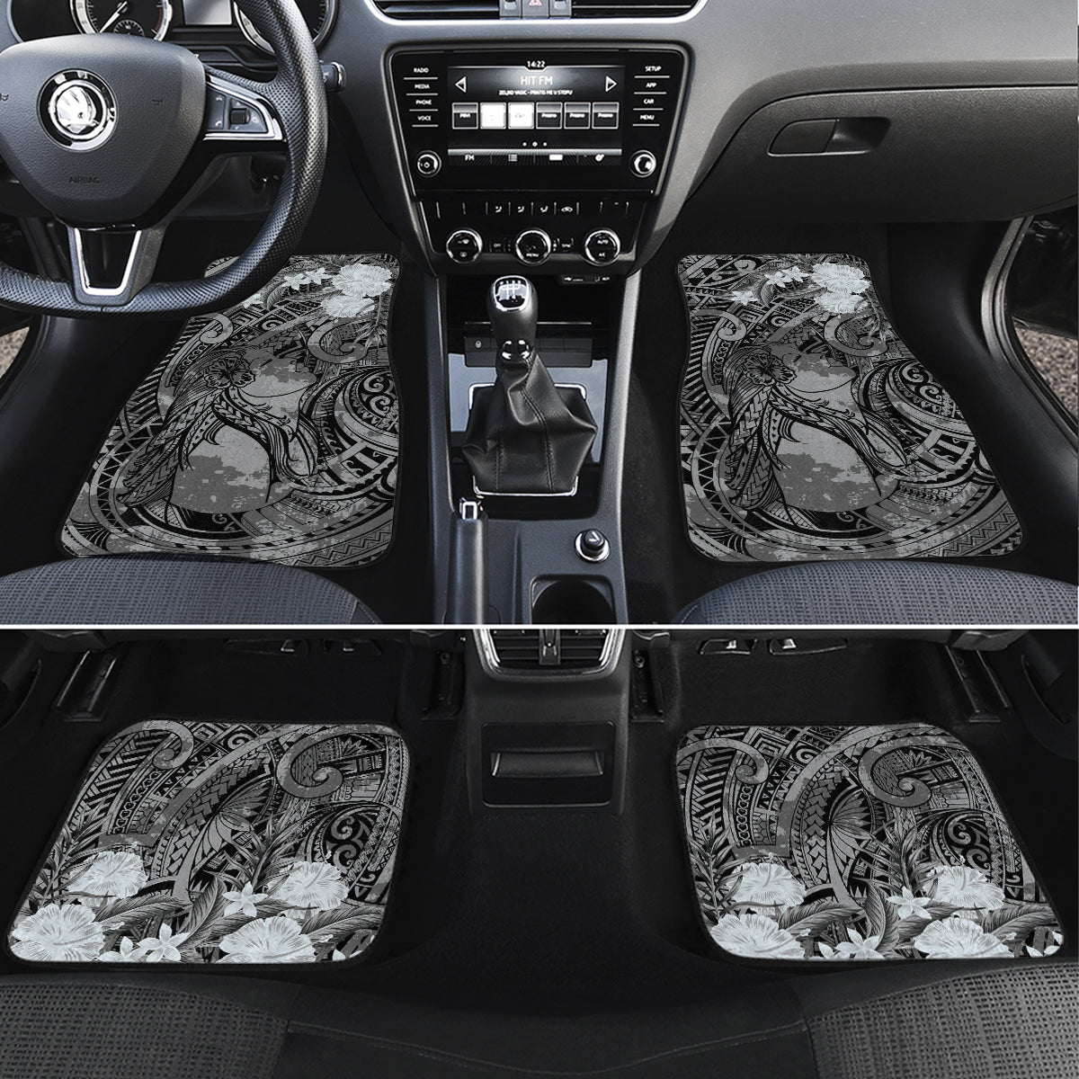 Pacific Beauty Girl Car Mats Black Polyneisan Tribal Vintage Motif LT9 Set 4pcs Black - Polynesian Pride