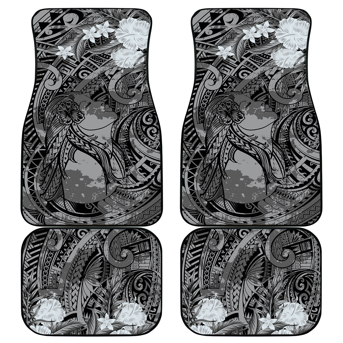 Pacific Beauty Girl Car Mats Black Polyneisan Tribal Vintage Motif LT9 - Polynesian Pride