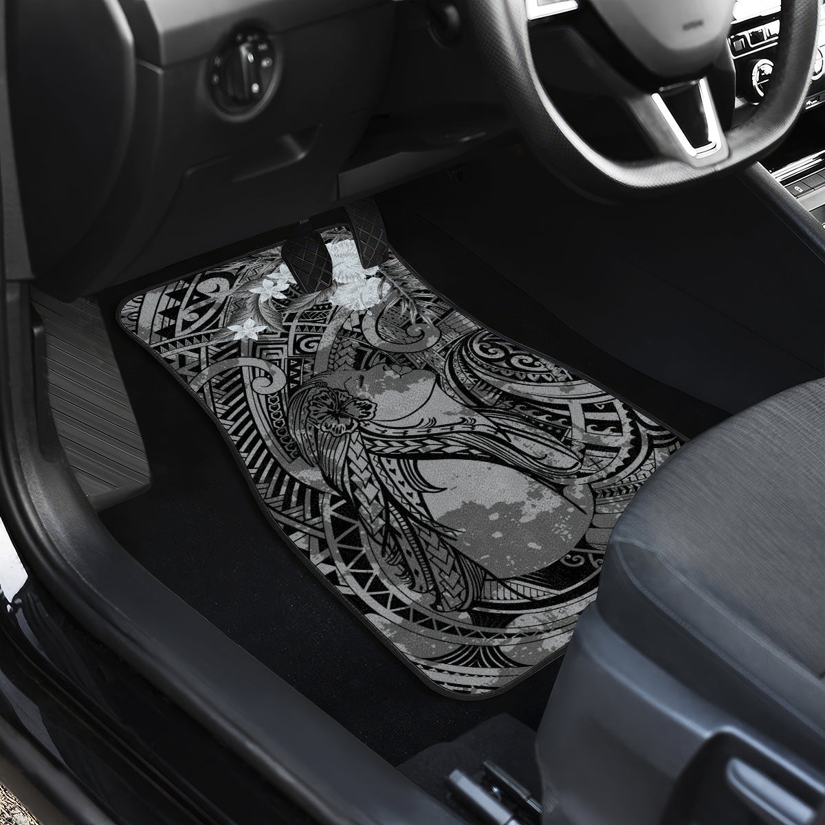 Pacific Beauty Girl Car Mats Black Polyneisan Tribal Vintage Motif LT9 - Polynesian Pride