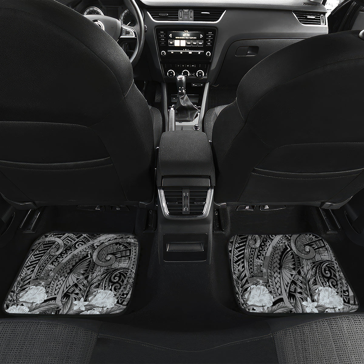 Pacific Beauty Girl Car Mats Black Polyneisan Tribal Vintage Motif LT9 Set 2pcs - Back Black - Polynesian Pride