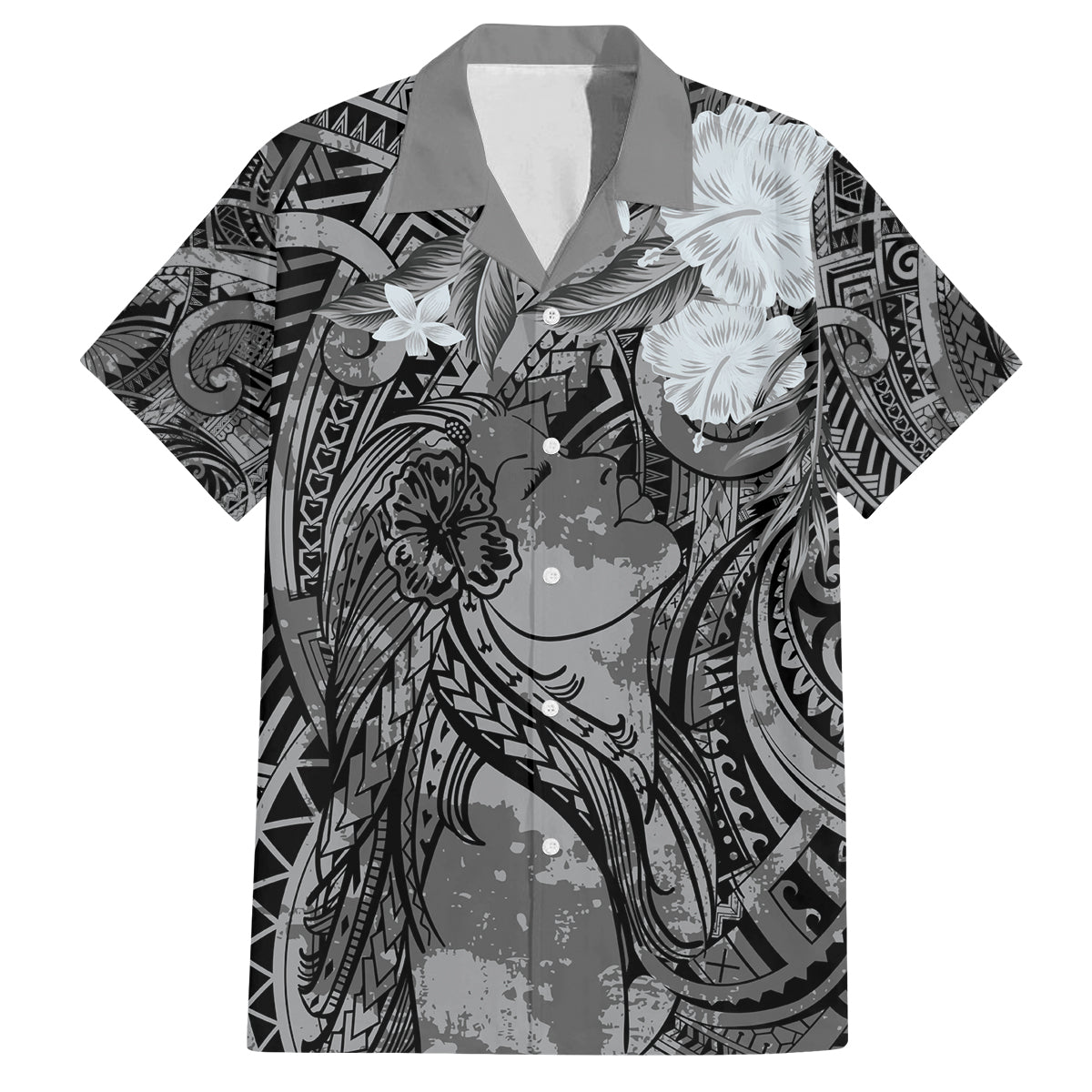 Pacific Beauty Girl Family Matching Puletasi and Hawaiian Shirt Black Polyneisan Tribal Vintage Motif