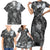 Pacific Beauty Girl Family Matching Short Sleeve Bodycon Dress and Hawaiian Shirt Black Polyneisan Tribal Vintage Motif