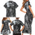 Pacific Beauty Girl Family Matching Short Sleeve Bodycon Dress and Hawaiian Shirt Black Polyneisan Tribal Vintage Motif