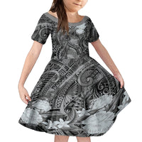 Pacific Beauty Girl Family Matching Tank Maxi Dress and Hawaiian Shirt Black Polyneisan Tribal Vintage Motif