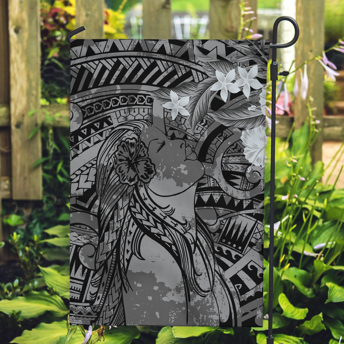 Pacific Beauty Girl Garden Flag Black Polyneisan Tribal Vintage Motif LT9 Garden Flag Black - Polynesian Pride