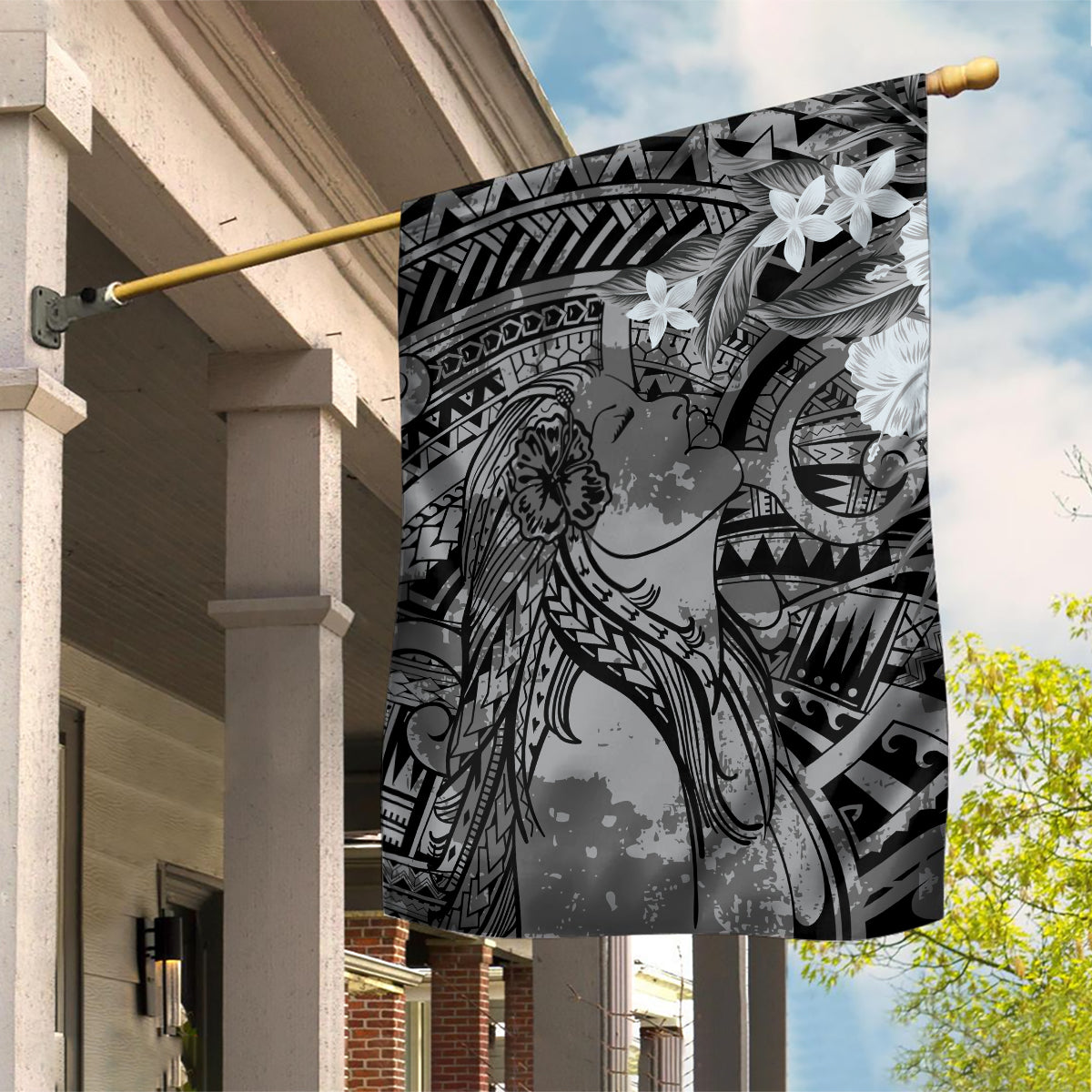 Pacific Beauty Girl Garden Flag Black Polyneisan Tribal Vintage Motif LT9 House Flag Black - Polynesian Pride