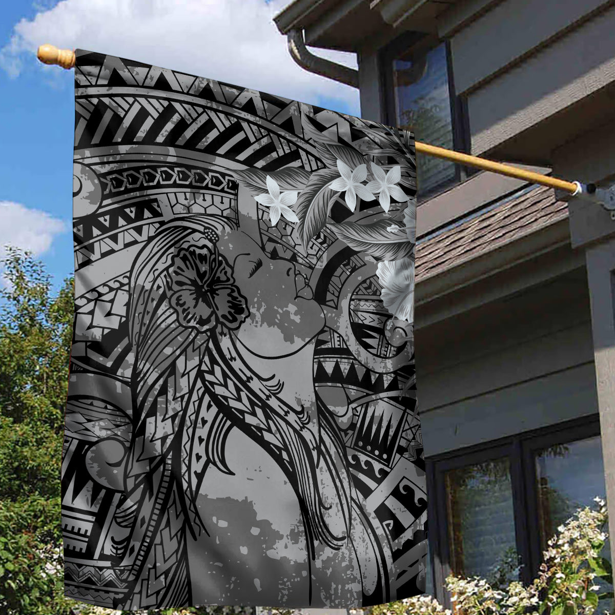Pacific Beauty Girl Garden Flag Black Polyneisan Tribal Vintage Motif LT9 - Polynesian Pride