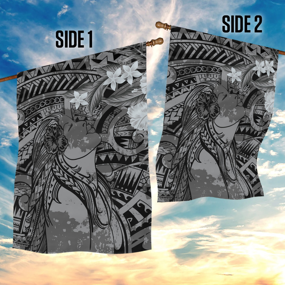 Pacific Beauty Girl Garden Flag Black Polyneisan Tribal Vintage Motif LT9 - Polynesian Pride