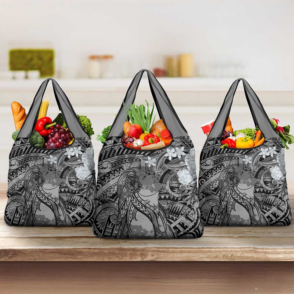 Pacific Beauty Girl Grocery Bag Black Polyneisan Tribal Vintage Motif LT9 3-pack One Size Black - Polynesian Pride