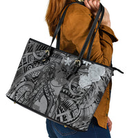 Pacific Beauty Girl Leather Tote Bag Black Polyneisan Tribal Vintage Motif LT9 - Polynesian Pride