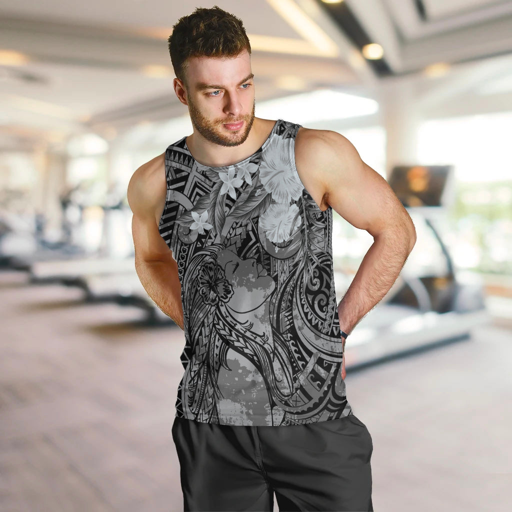 Pacific Beauty Girl Men Tank Top Black Polyneisan Tribal Vintage Motif LT9 Black - Polynesian Pride