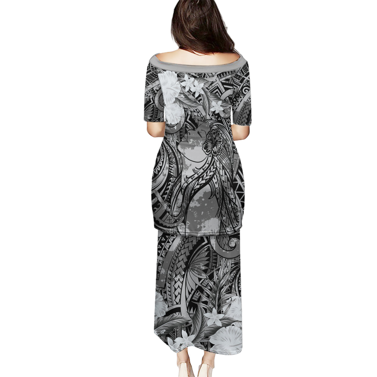 Pacific Beauty Girl Puletasi Black Polyneisan Tribal Vintage Motif LT9 - Polynesian Pride