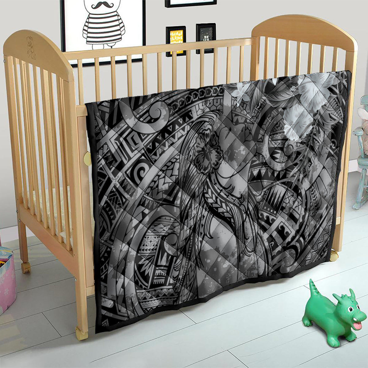 Pacific Beauty Girl Quilt Black Polyneisan Tribal Vintage Motif