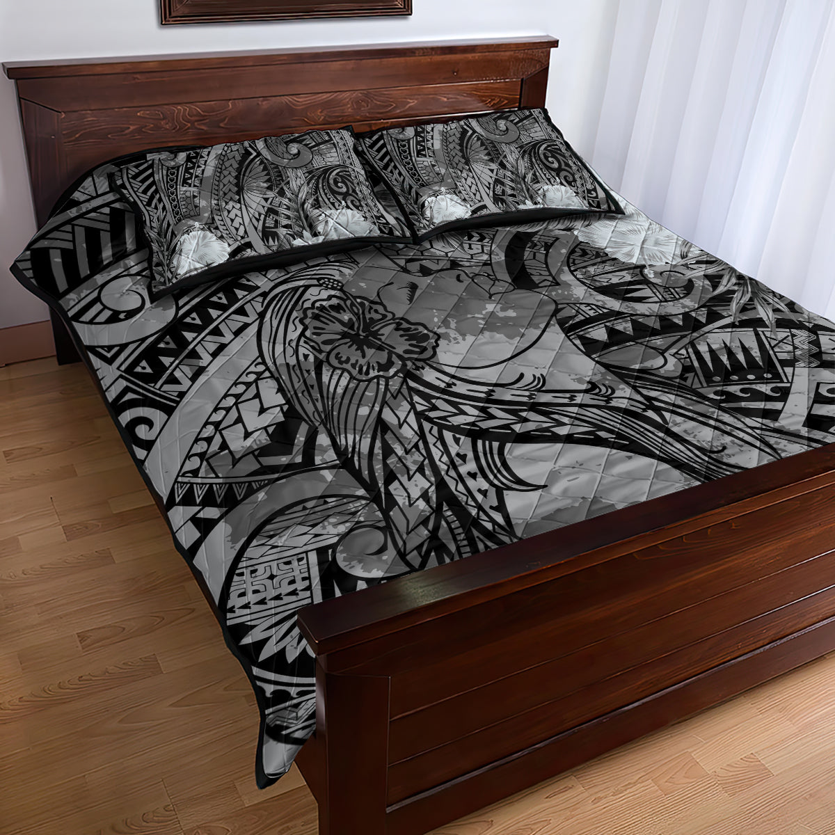 Pacific Beauty Girl Quilt Bed Set Black Polyneisan Tribal Vintage Motif LT9 - Polynesian Pride