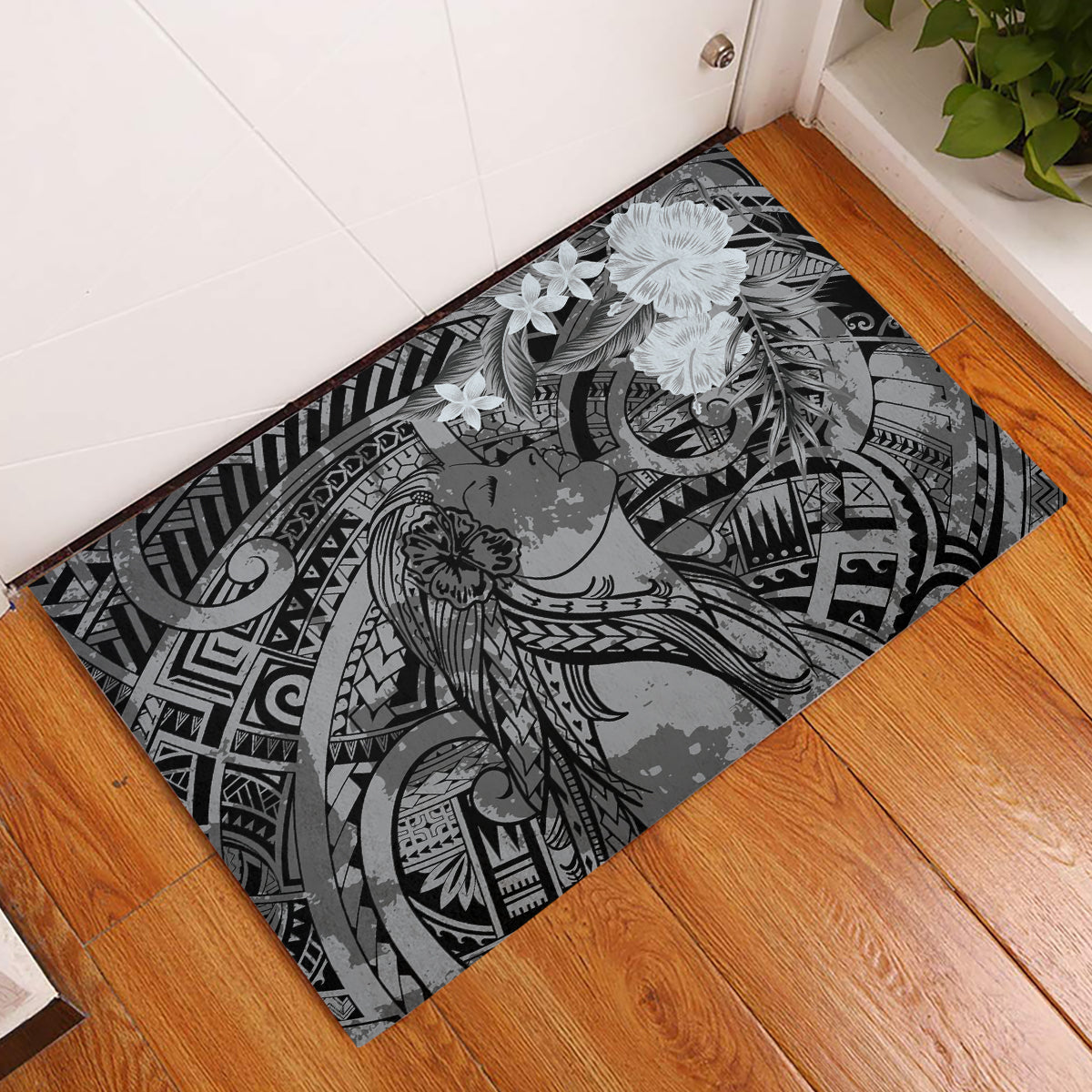 Pacific Beauty Girl Rubber Doormat Black Polyneisan Tribal Vintage Motif LT9 Black - Polynesian Pride
