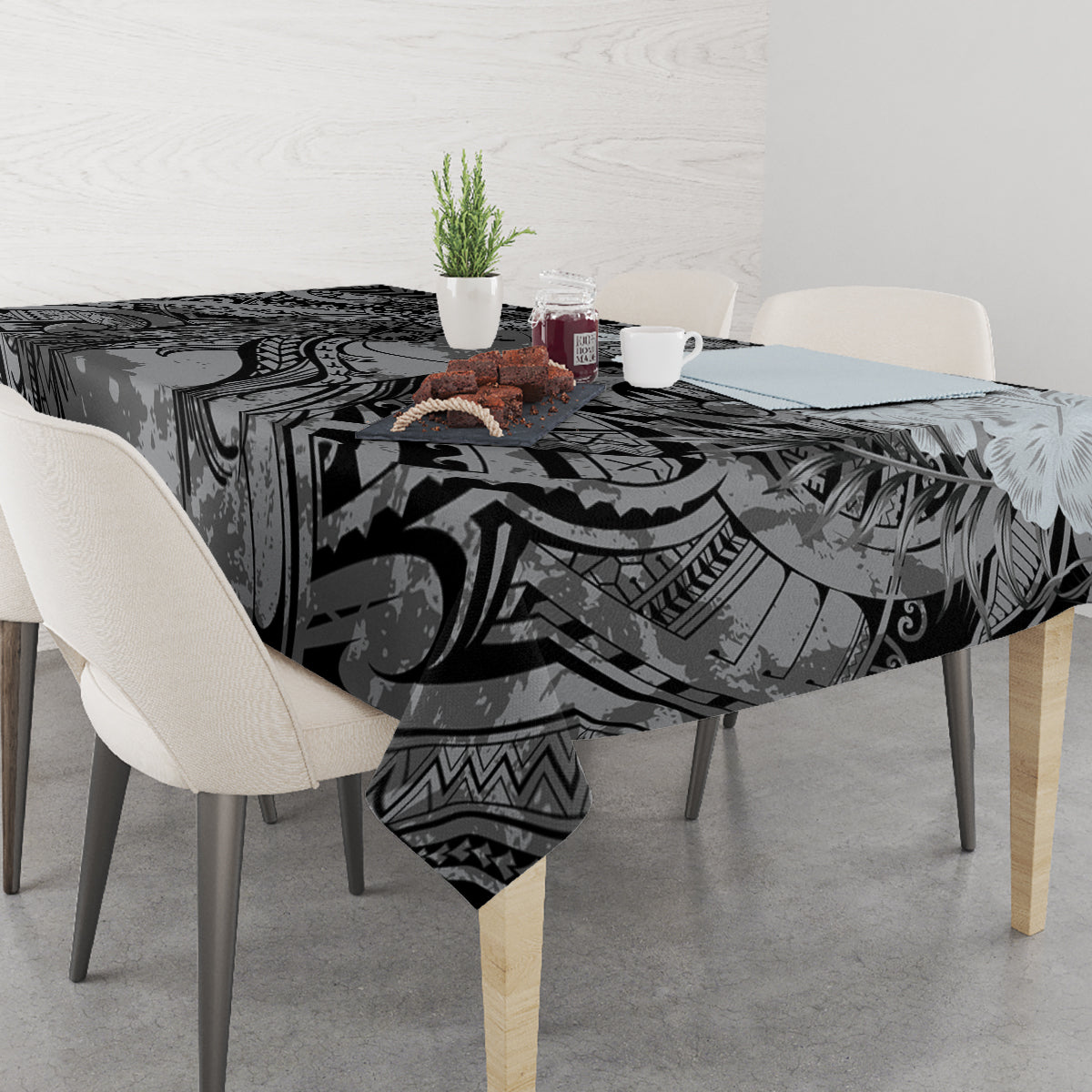 Pacific Beauty Girl Tablecloth Black Polyneisan Tribal Vintage Motif LT9 - Polynesian Pride