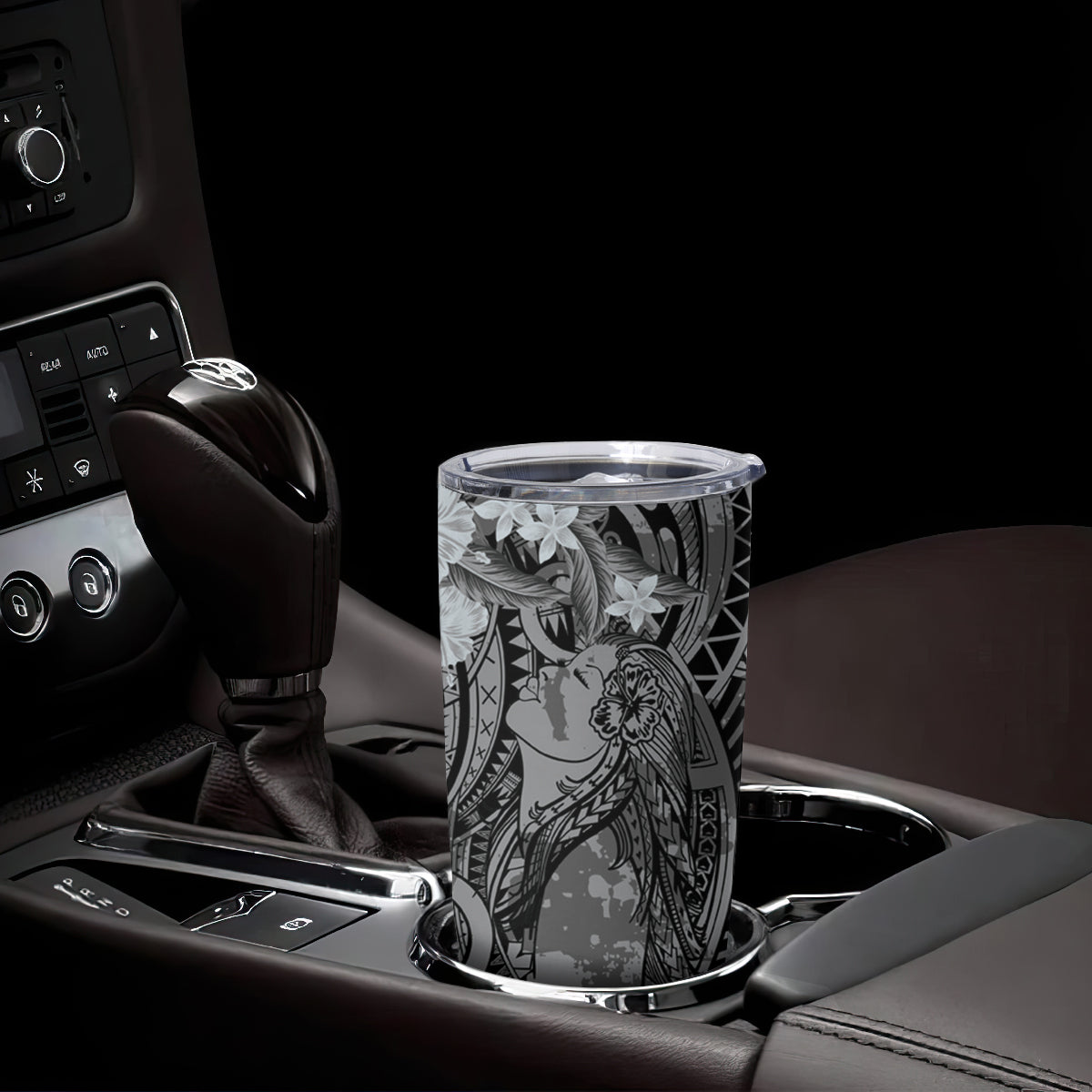 Pacific Beauty Girl Tumbler Cup Black Polyneisan Tribal Vintage Motif