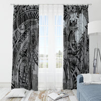 Pacific Beauty Girl Window Curtain Black Polyneisan Tribal Vintage Motif LT9 - Polynesian Pride