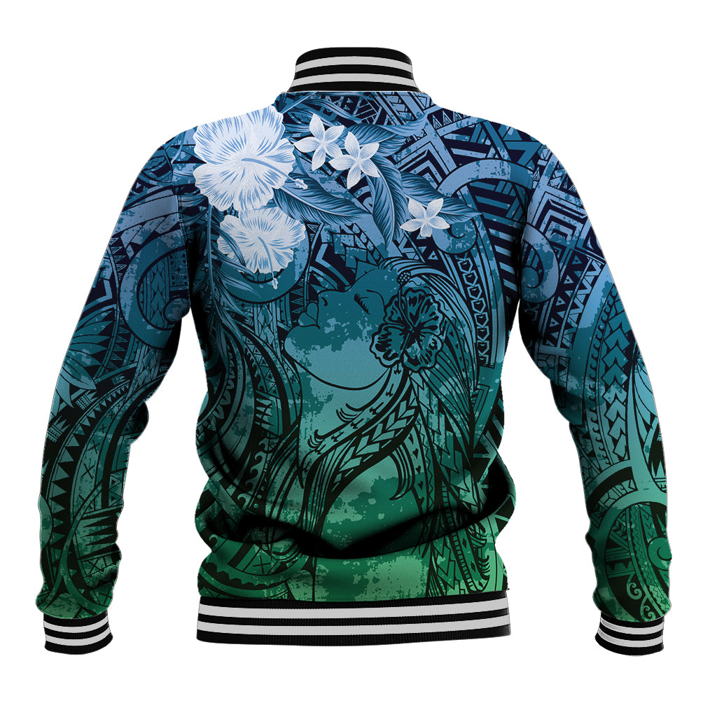 Pacific Beauty Girl Baseball Jacket Blue Polyneisan Tribal Vintage Motif LT9 - Polynesian Pride