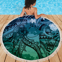 Pacific Beauty Girl Beach Blanket Blue Polyneisan Tribal Vintage Motif LT9 - Polynesian Pride