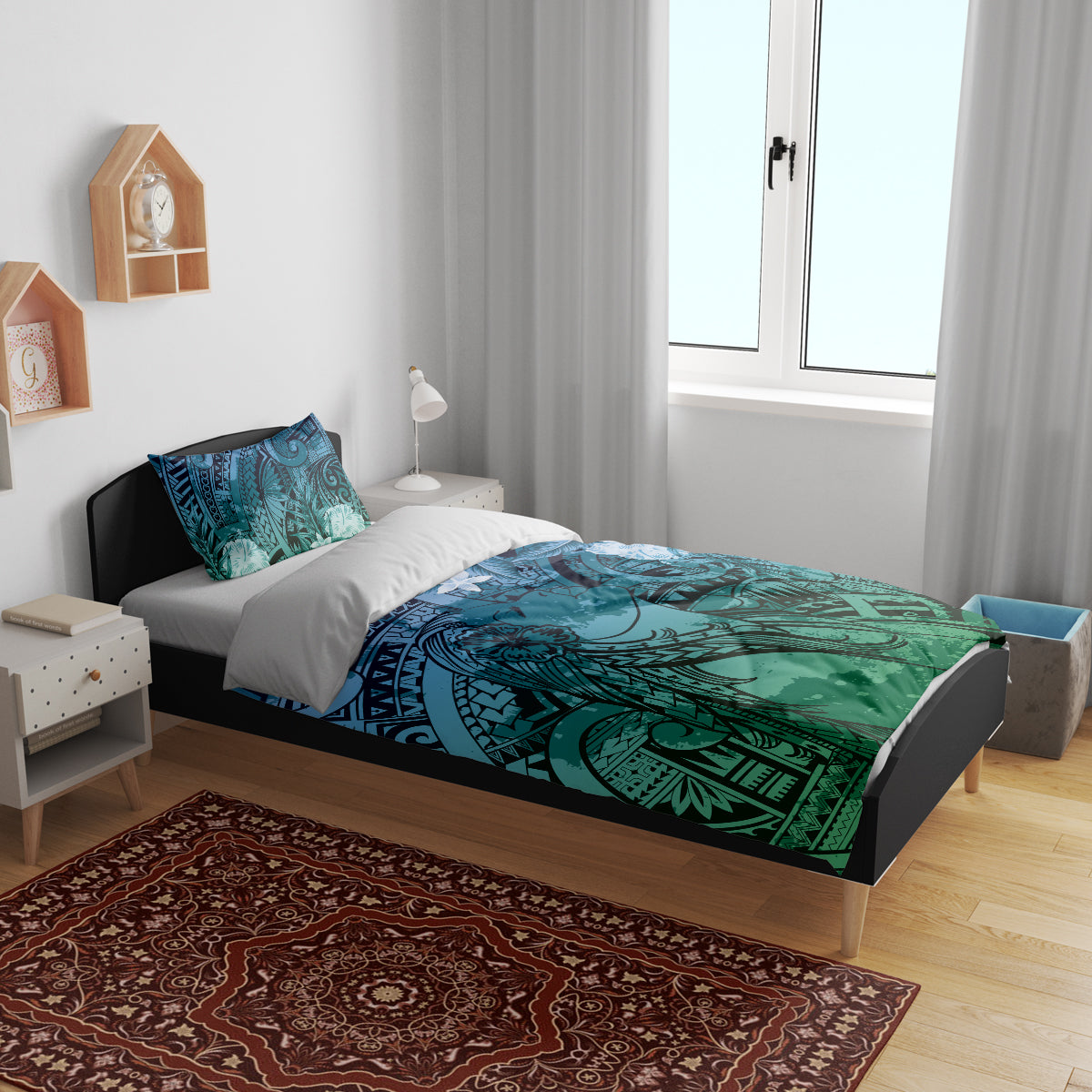 Pacific Beauty Girl Bedding Set Blue Polyneisan Tribal Vintage Motif LT9 - Polynesian Pride