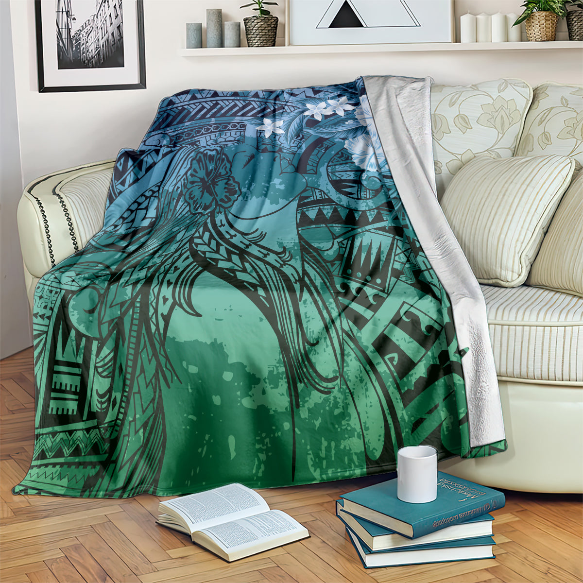 Pacific Beauty Girl Blanket Blue Polyneisan Tribal Vintage Motif LT9 Blue - Polynesian Pride