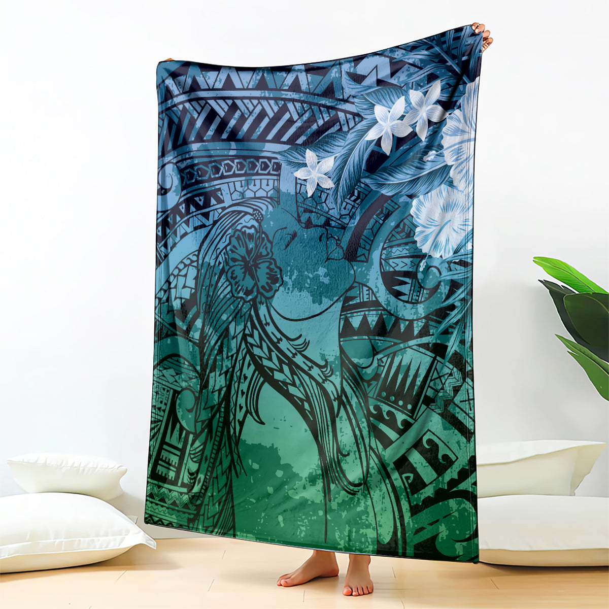 Pacific Beauty Girl Blanket Blue Polyneisan Tribal Vintage Motif LT9 - Polynesian Pride