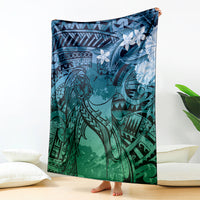 Pacific Beauty Girl Blanket Blue Polyneisan Tribal Vintage Motif LT9 - Polynesian Pride