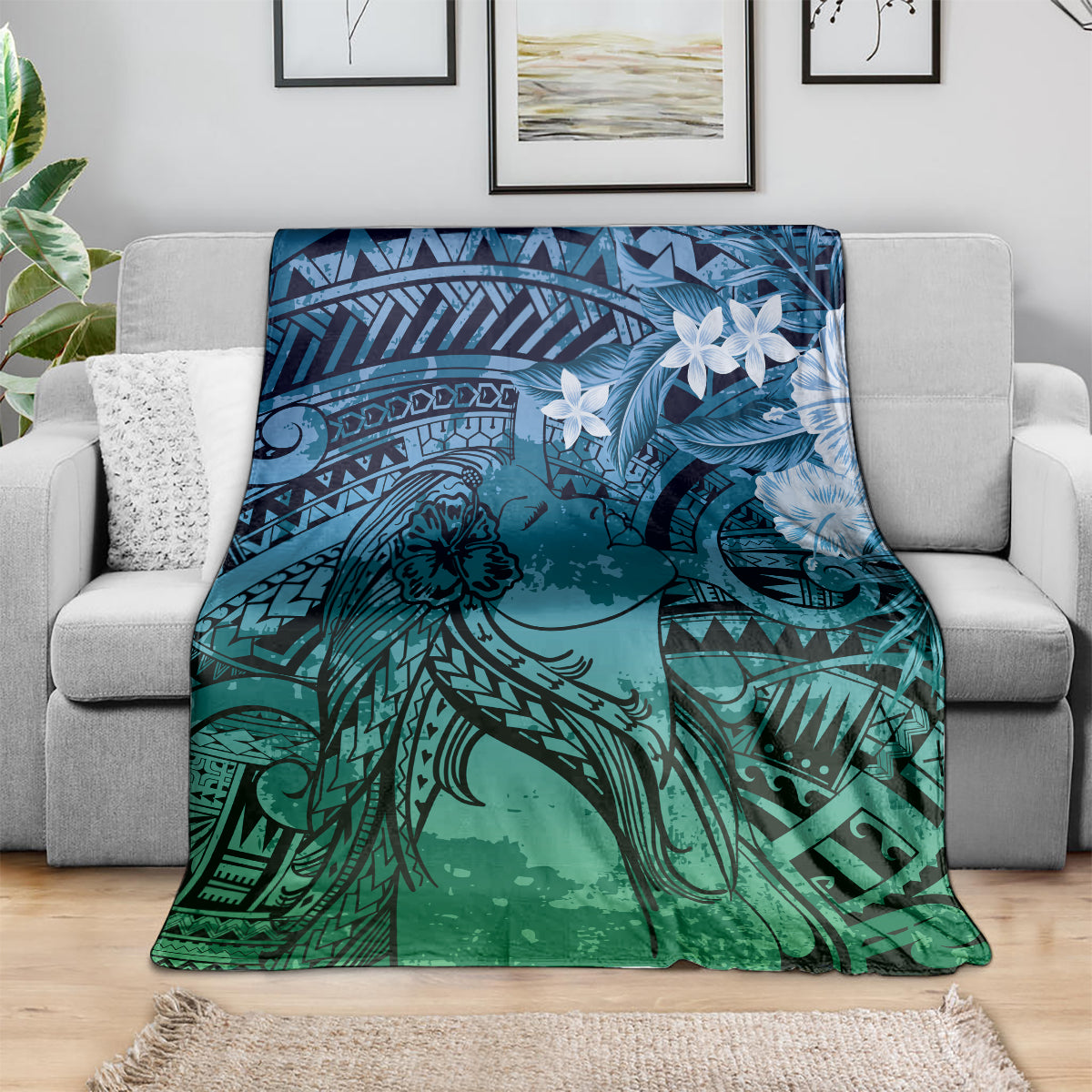 Pacific Beauty Girl Blanket Blue Polyneisan Tribal Vintage Motif LT9 - Polynesian Pride