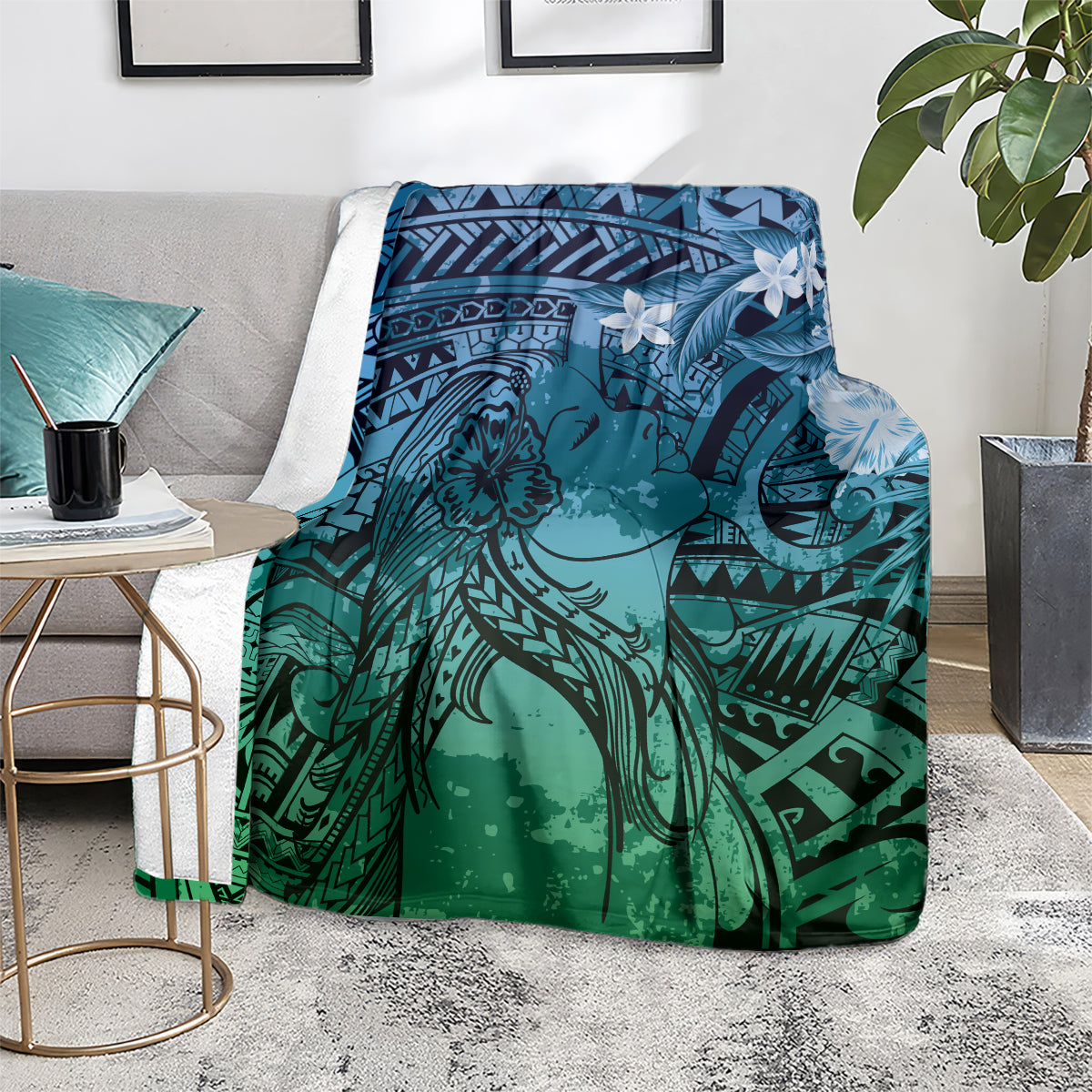 Pacific Beauty Girl Blanket Blue Polyneisan Tribal Vintage Motif LT9 - Polynesian Pride