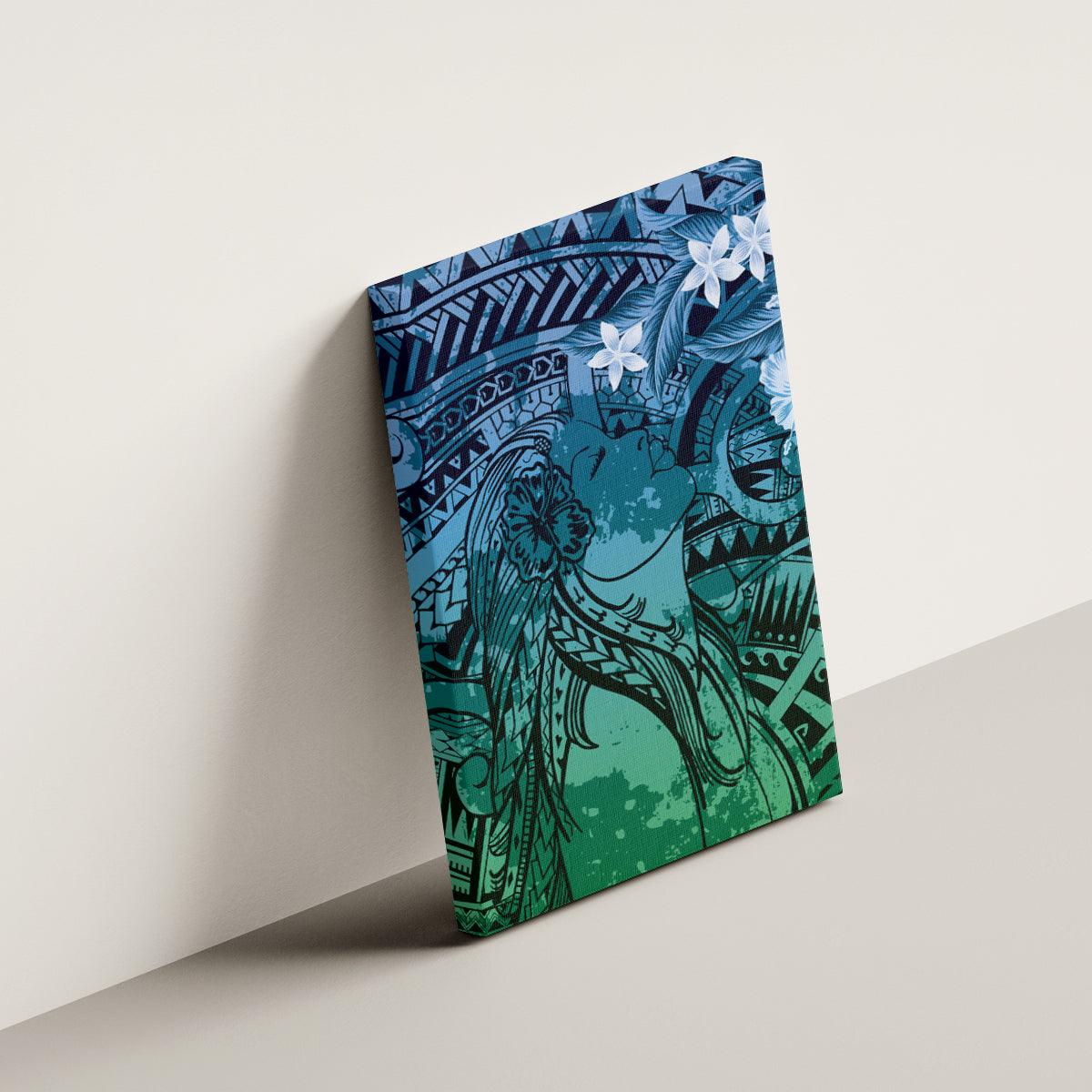 Pacific Beauty Girl Canvas Wall Art Blue Polyneisan Tribal Vintage Motif LT9 - Polynesian Pride