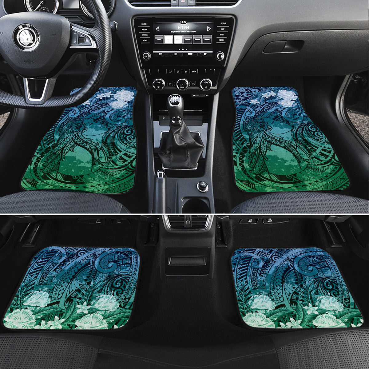 Pacific Beauty Girl Car Mats Blue Polyneisan Tribal Vintage Motif LT9 Set 4pcs Blue - Polynesian Pride