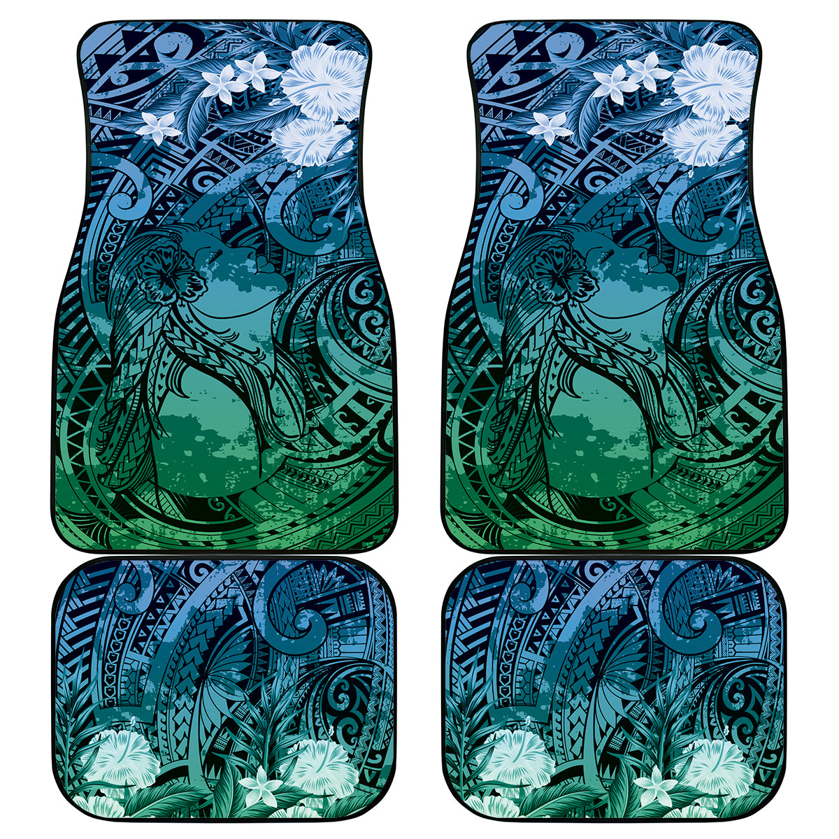 Pacific Beauty Girl Car Mats Blue Polyneisan Tribal Vintage Motif LT9 - Polynesian Pride