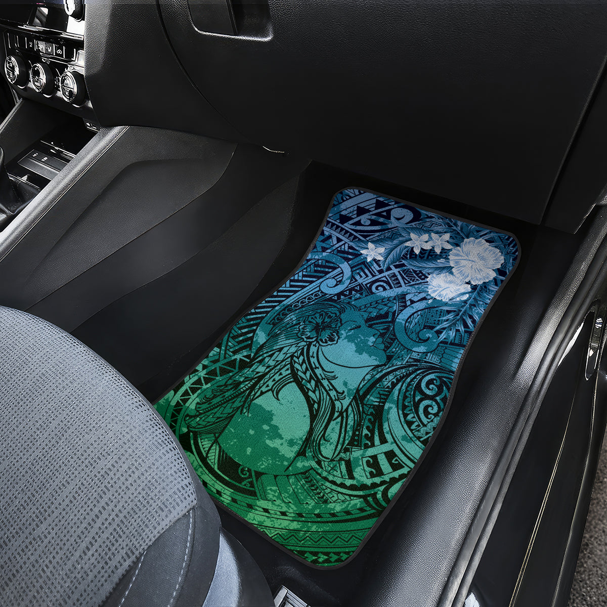 Pacific Beauty Girl Car Mats Blue Polyneisan Tribal Vintage Motif LT9 - Polynesian Pride