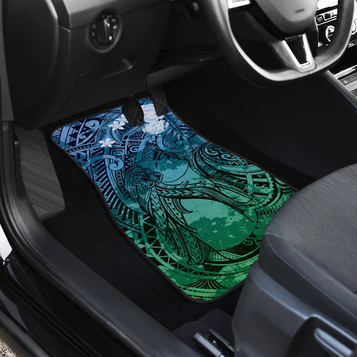 Pacific Beauty Girl Car Mats Blue Polyneisan Tribal Vintage Motif LT9 - Polynesian Pride