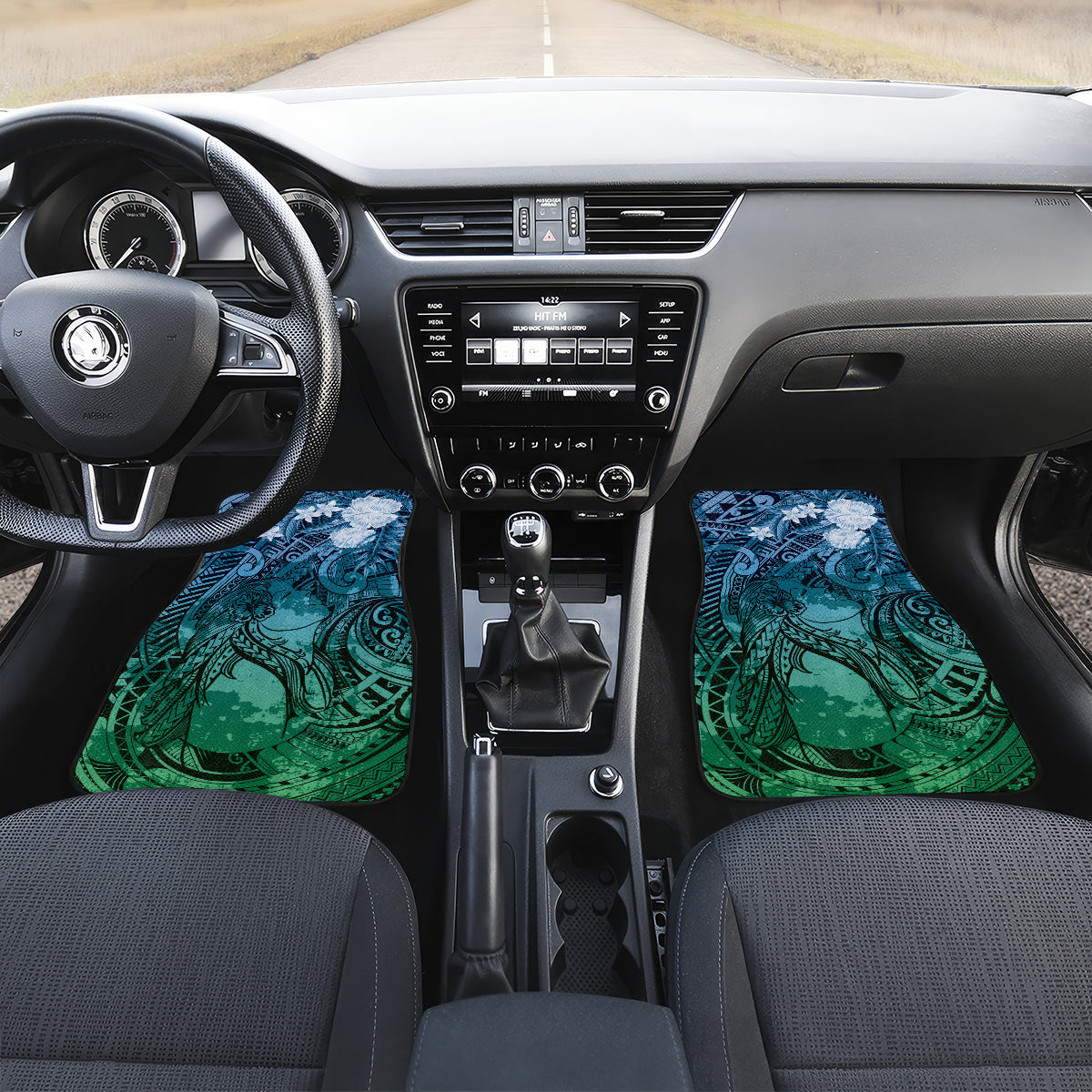 Pacific Beauty Girl Car Mats Blue Polyneisan Tribal Vintage Motif LT9 Set 2pcs - Front Blue - Polynesian Pride