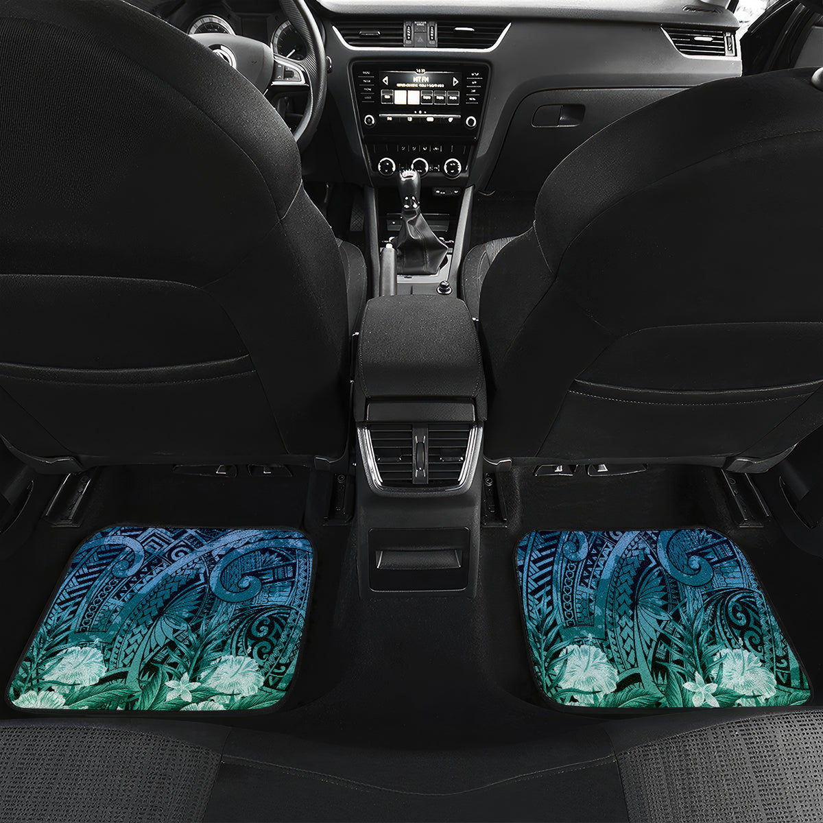 Pacific Beauty Girl Car Mats Blue Polyneisan Tribal Vintage Motif LT9 Set 2pcs - Back Blue - Polynesian Pride