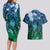 Pacific Beauty Girl Couples Matching Long Sleeve Bodycon Dress and Hawaiian Shirt Blue Polyneisan Tribal Vintage Motif