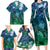 Pacific Beauty Girl Family Matching Long Sleeve Bodycon Dress and Hawaiian Shirt Blue Polyneisan Tribal Vintage Motif