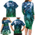 Pacific Beauty Girl Family Matching Long Sleeve Bodycon Dress and Hawaiian Shirt Blue Polyneisan Tribal Vintage Motif