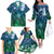 Pacific Beauty Girl Family Matching Off The Shoulder Long Sleeve Dress and Hawaiian Shirt Blue Polyneisan Tribal Vintage Motif