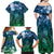 Pacific Beauty Girl Family Matching Off Shoulder Maxi Dress and Hawaiian Shirt Blue Polyneisan Tribal Vintage Motif