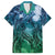 Pacific Beauty Girl Family Matching Off Shoulder Short Dress and Hawaiian Shirt Blue Polyneisan Tribal Vintage Motif