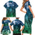 Pacific Beauty Girl Family Matching Short Sleeve Bodycon Dress and Hawaiian Shirt Blue Polyneisan Tribal Vintage Motif